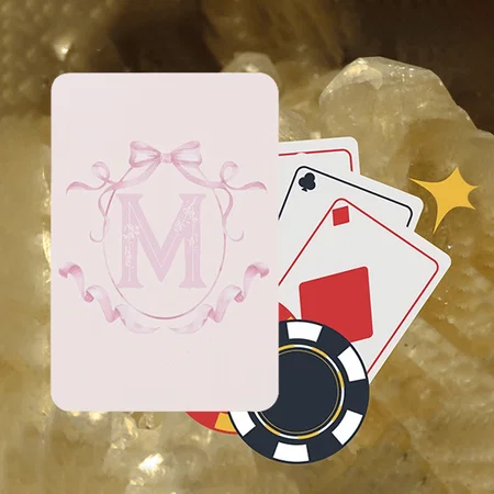 Pink Coquette Bow Monogram Customized Photo Printed Playing Cards