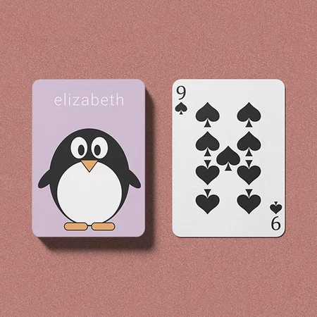 Cute Cartoon Penguin Pastel Purple Customized Photo Printed Playing Cards