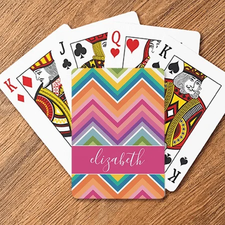 Huge Colorful Chevron Pattern with Name Customized Photo Printed Playing Cards