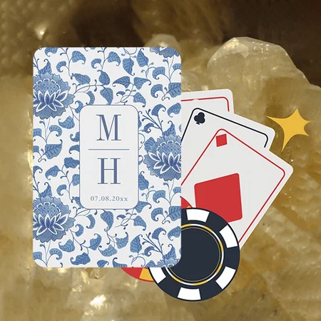 Modern Chinoiserie Monogram Wedding Favor Customized Photo Printed Playing Cards