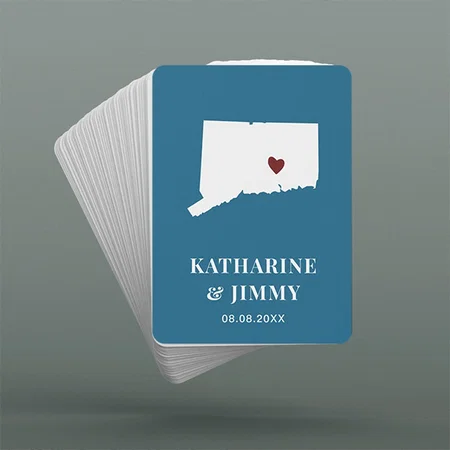 Connecticut Wedding Favor Deck of Cards, State Map Customized Photo Printed Playing Cards
