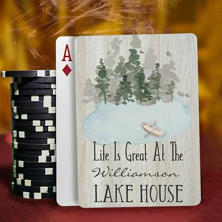 Modern Summer Vacation Lake House Family Customized Photo Printed Playing Cards