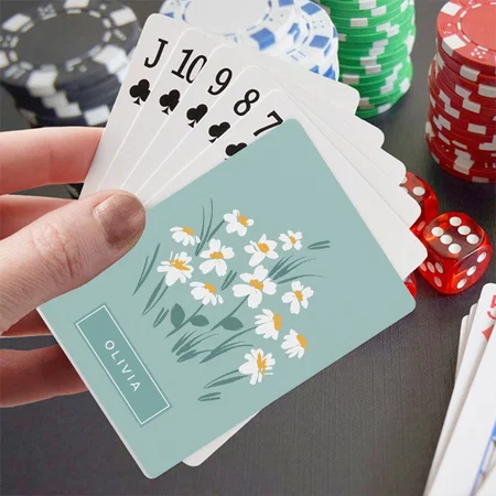 Floral Modern Daisy Blue Girly Elegant Customized Photo Printed Playing Cards