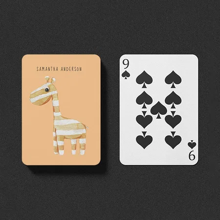 Modern Beauty Orange Giraffe With Name Customized Photo Printed Playing Cards
