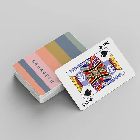 Modern Stripes in Pretty Earth Tones Customized Photo Printed Playing Cards