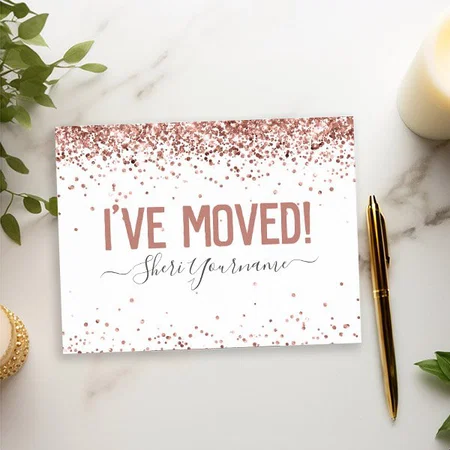 Girly Glitter I've Moved Customized Printed Postcard - Set of 10