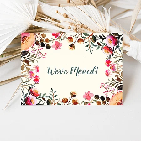 Floral We've Moved New Home Customized Printed Postcard - Set of 10