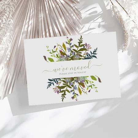 Floral We've Moved New Home Script Customized Printed Postcard - Set of 10