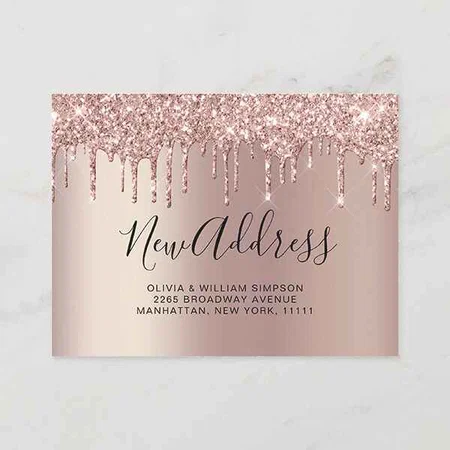 Pink Gold Dripping New Address Moving Customized Printed Postcard - Set of 10