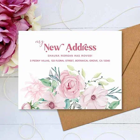 My New Address Peony Floral Moving Announcement Customized Printed Postcard - Set of 10