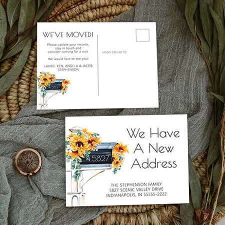 Sunflowers Eucalyptus Mailbox New Address Announcement Customized Printed Postcard - Set of 10