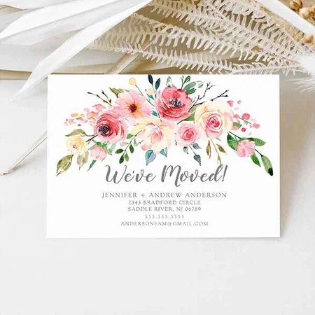 Rose Floral Moving Customized Printed Postcard - Set of 10