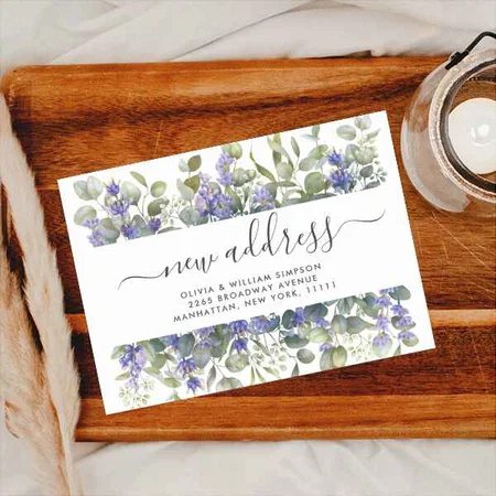 Watercolor Folral Eucalyptus Moving Announcement Customized Printed Postcard - Set of 10