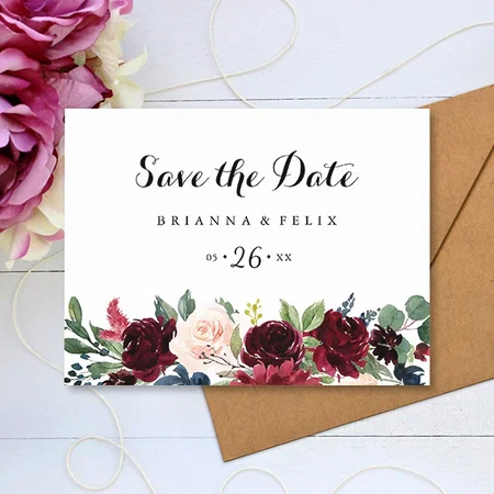 Autumn Rustic Calligraphy Horizontal Save the Date Customized Printed Postcard - Set of 10