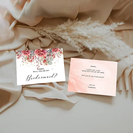 Shade Of Blush Pink Peach Dusty Blue Bridesmaid Customized Printed Postcard - Set of 10