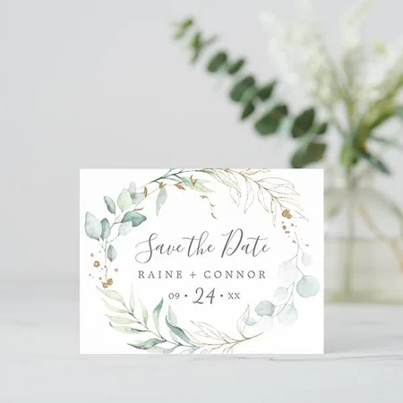 Airy Greenery Horizontal Save the Date Customized Printed Postcard - Set of 10