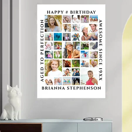 Birthday 33 Photo Collage Customized Photo Printed Vertical Portrait Poster