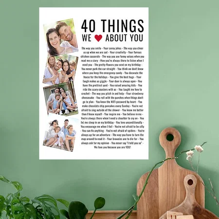40 Things We Love About You Birthday Customized Photo Printed Vertical Portrait Poster