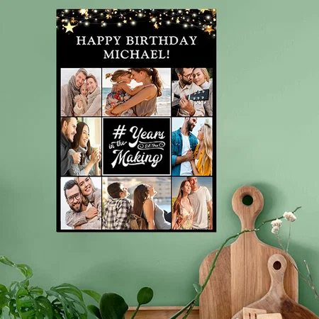 Modern Birthday Photo Collage Customized Photo Printed Vertical Portrait Poster