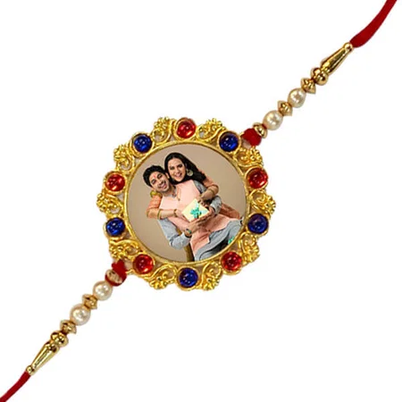 Circle Beads Customized Photo Printed Rakhi
