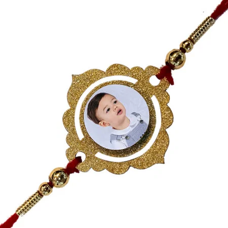 Golden Design Customized Photo Printed Rakhi