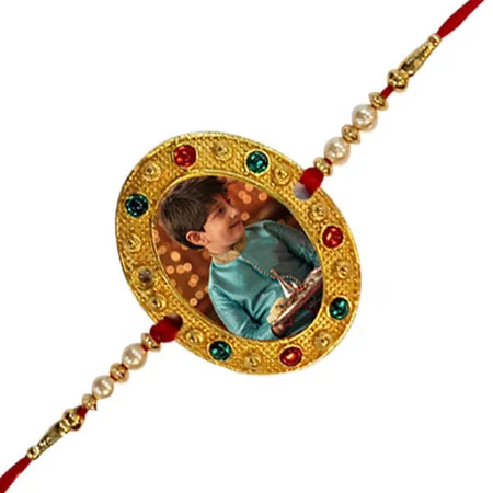 Oval Beads Customized Photo Printed Rakhi