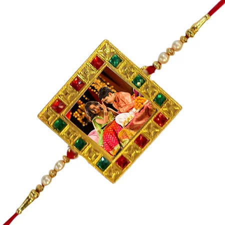 Square Beads Customized Photo Printed Rakhi
