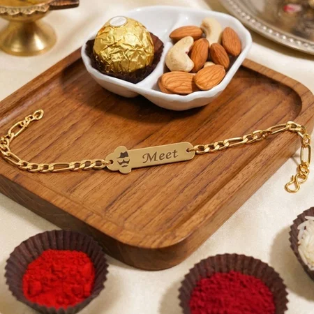 Cool Dude Customized Name Gold Finish Bracelet Rakhi