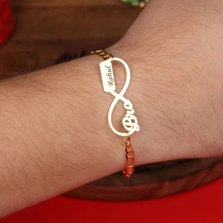 Infinity Bro Customized Name Gold Finish Bracelet Rakhi