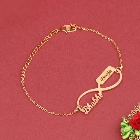 Infinity Bhabhi Customized Name Gold Finish Bracelet Rakhi