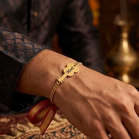Guitar Singer Brother Customized Name Gold Finish Bracelet Rakhi