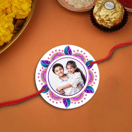 Modern Purple Customized Photo Printed Acrylic Rakhi