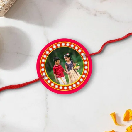 Red Pearls Customized Photo Printed Acrylic Rakhi