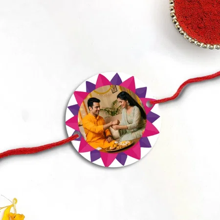 Modern Purple Customized Photo Printed Acrylic Rakhi