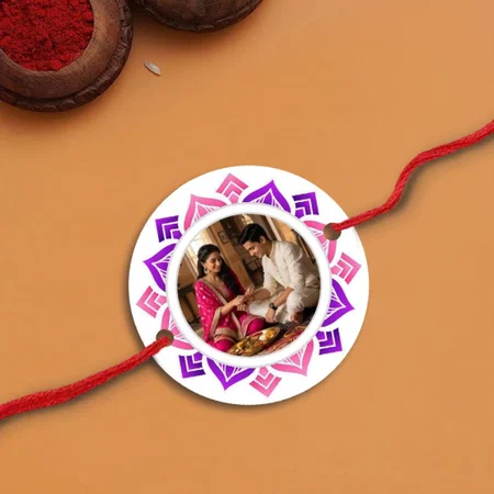 Modern Purple Customized Photo Printed Acrylic Rakhi