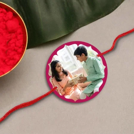 Royal Pink Customized Photo Printed Acrylic Rakhi