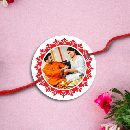 Red Texture Customized Photo Printed Acrylic Rakhi