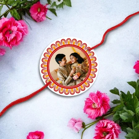 Red & Yellow Customized Photo Printed Acrylic Rakhi