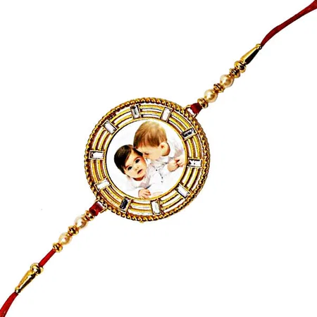 Golden Circle Customized Photo Printed Rakhi