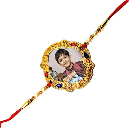 Multi Beads Customized Photo Printed Rakhi