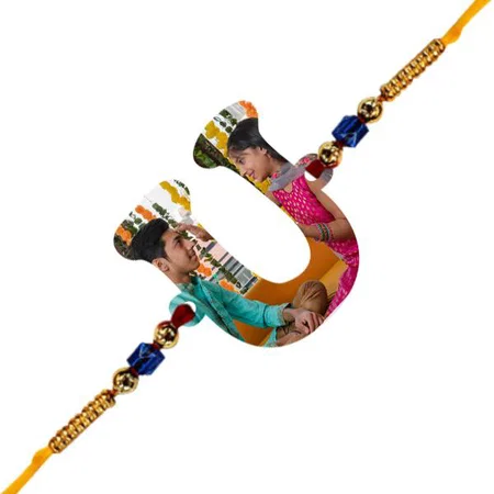 U Alphabet Customized Photo Printed Rakhi
