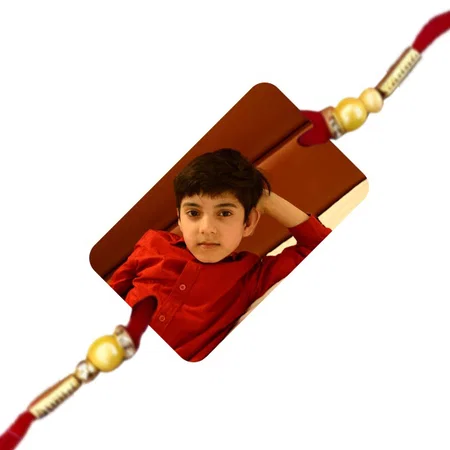 Rectangle Shape Customized Photo Printed Rakhi