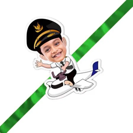 Pilot with Aeroplane Magnet Customized Photo Printed Rakhi