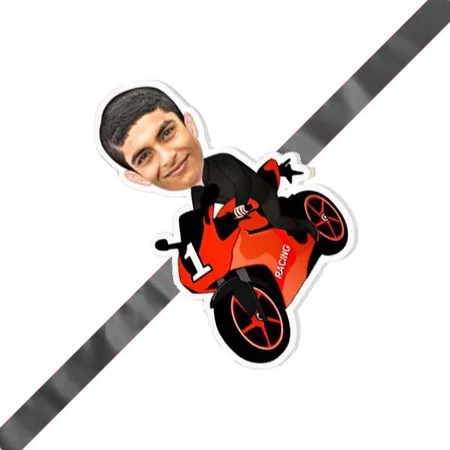 Rider with Bike Design Magnet Customized Photo Printed Rakhi