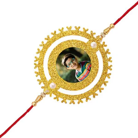 Fancy Square Circle Design Customized Photo Printed Rakhi