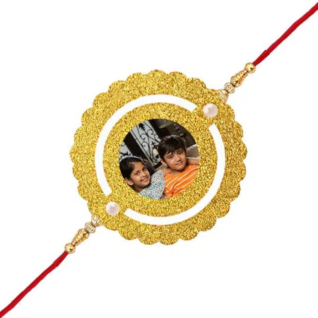 Fancy Circle Design Customized Photo Printed Rakhi