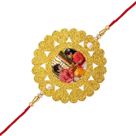 Heart with Circle Shape Design Customized Photo Printed Rakhi