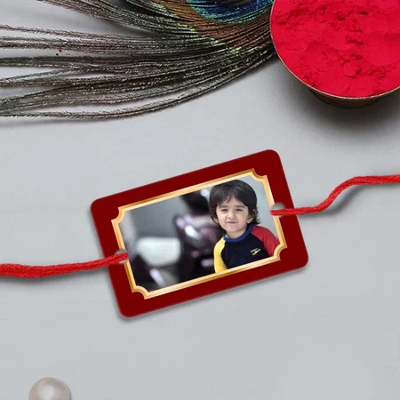 Royal Red Customized Photo Printed Rectangle Acrylic Rakhi
