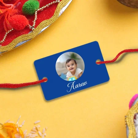 Circle Name Customized Photo Printed Rectangle Acrylic Rakhi