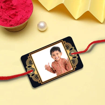 Black Gold Customized Photo Printed Rectangle Acrylic Rakhi